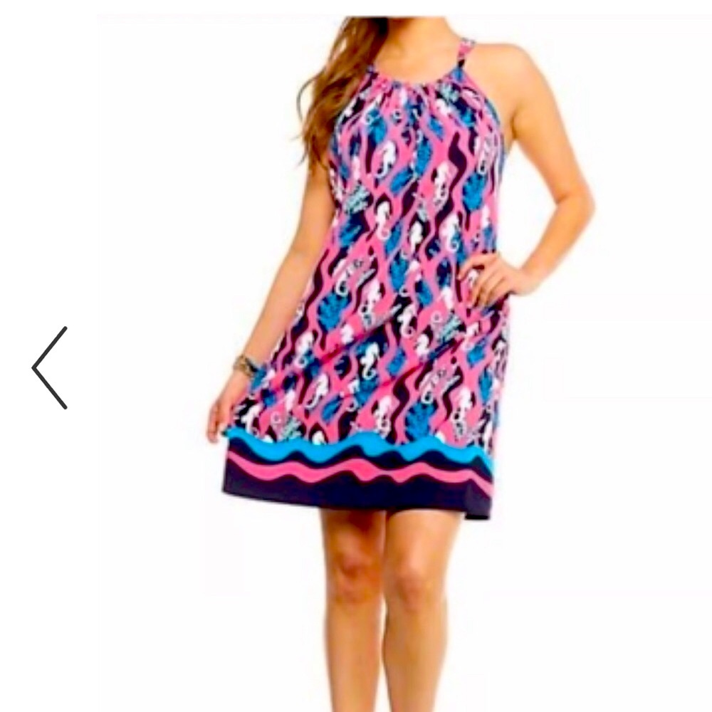 Crown & Ivy Colorful‎ Seahorse Halter Sun Shift Knee Length Dress Women’s Large
